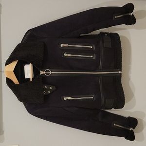 Zara Black Zip-up Jacket with Faux Fur Lining, Size Medium